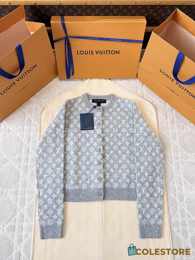 Colestore Louis Vuitton Monogram Brushed Knit Cardigan Gray - 1