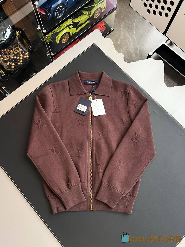 Colestore Louis Vuitton Monogram Embossed Zip-Up Knit Cardigan Brown - 1