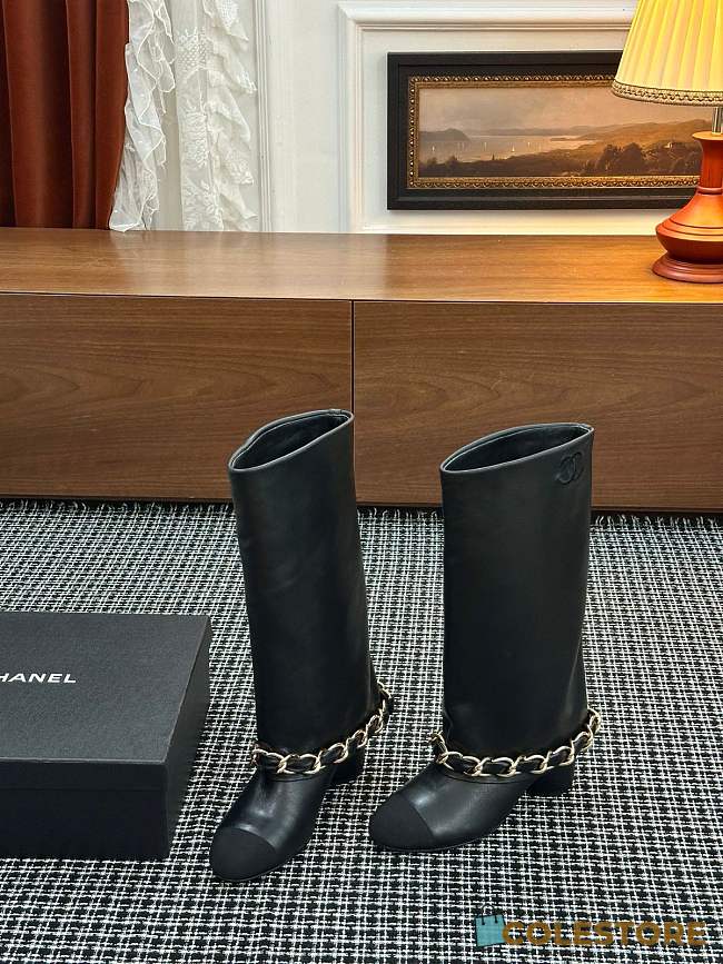 Colestore Chanel High Boots Lambskin & Grosgrain, Black - 1