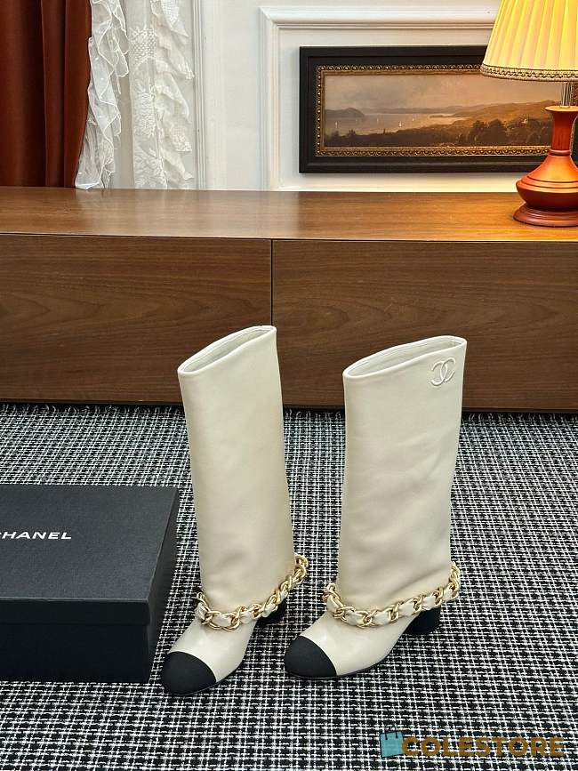 Colestore Chanel High-top boots Lambskin & Grosgrain Ivory & Black - 1