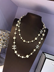 Colestore Chanel CC Pearl Silver Hardware Long Necklace with Crystals - 1