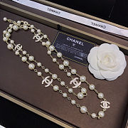 Colestore Chanel CC Pearl Silver Hardware Long Necklace with Crystals - 4