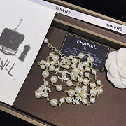 Colestore Chanel CC Pearl Silver Hardware Long Necklace with Crystals - 5