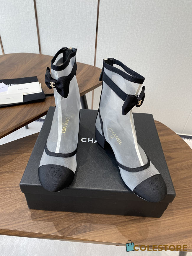 Colestore Chanel Low-Cut Boots Mesh Fabric & Synthetic Fiber Black & White - 1