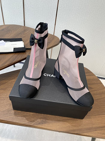 Colestore Chanel Low-Cut Boots Mesh Fabric & Synthetic Fiber Light Pink & Black
