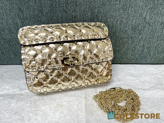 Colestore Valentino Rockstud Spike Gold Metallic Patent Leather 20x6x12cm - 1