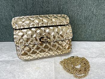 Colestore Valentino Rockstud Spike Gold Metallic Patent Leather 20x6x12cm