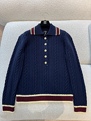 Colestore Chanel Cardigan Cashmere & Cotton  Navy Blue, Light Yellow & Burgundy - 1