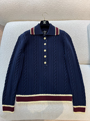 Colestore Chanel Cardigan Cashmere & Cotton  Navy Blue, Light Yellow & Burgundy