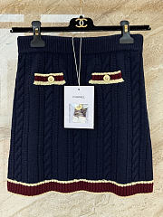 Colestore Chanel Short Skirt  Cashmere & Cotton  Navy Blue, Light Yellow & Burgundy - 1