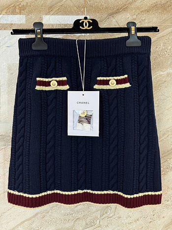 Colestore Chanel Short Skirt  Cashmere & Cotton  Navy Blue, Light Yellow & Burgundy