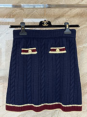 Colestore Chanel Short Skirt  Cashmere & Cotton  Navy Blue, Light Yellow & Burgundy - 5