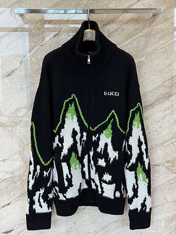 Colestore Gucci Wool jacquard zip jacket with intarsia in black and multicolor heavy wool jacquard