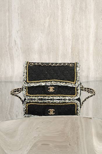 Colestore Chanel Classic Handbag Cotton Tweed & Gold-Tone Metal Black 25cm