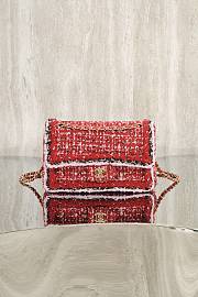 Colestore Chanel Classic Handbag Tweed fabric & gold-plated metal  Red, Pink & Black 25cm - 1
