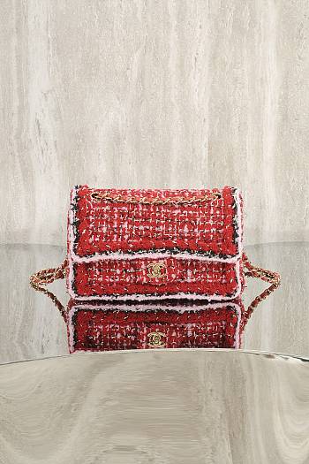 Colestore Chanel Classic Handbag Tweed fabric & gold-plated metal  Red, Pink & Black 25cm