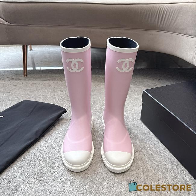 Colestore Chanel Wellington Rain Rubber Pink & White - 1