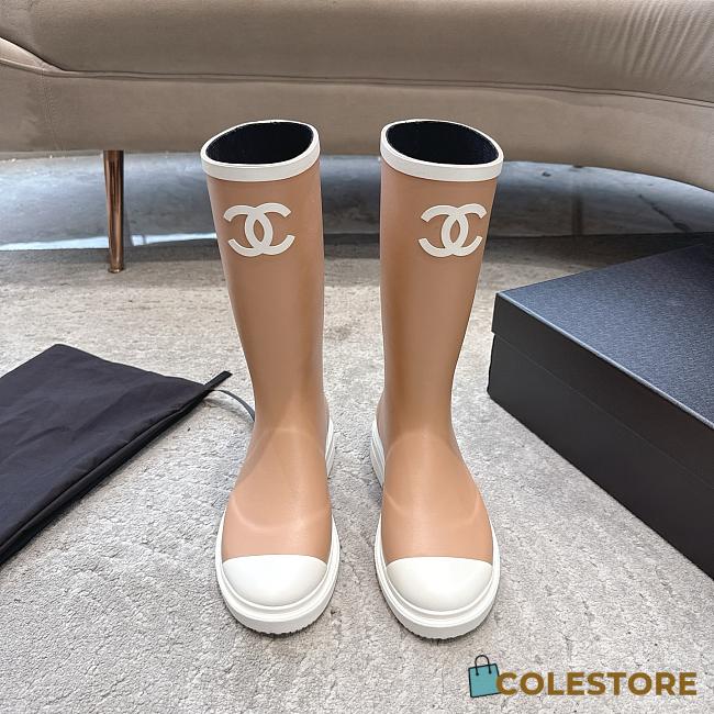 Colestore Chanel Wellington Rain Rubber Brown & White - 1