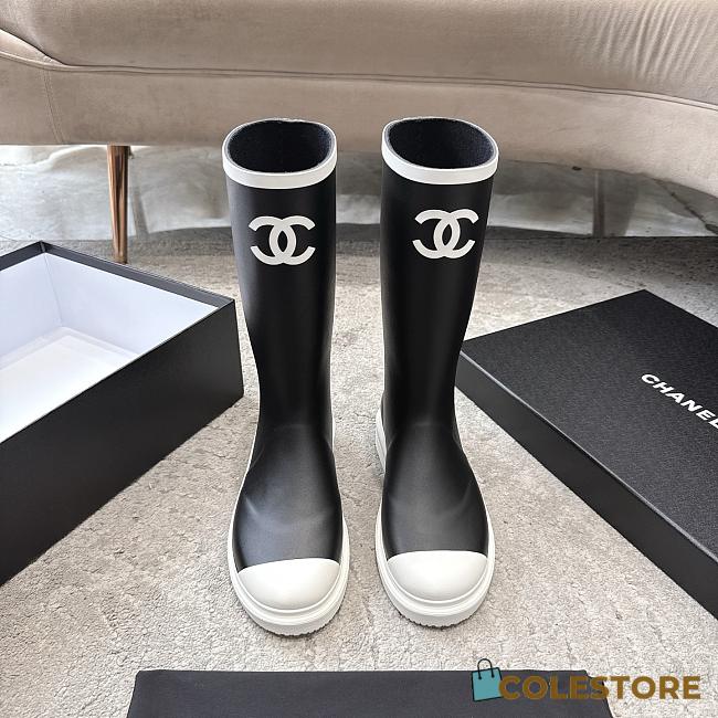 Colestore Chanel Wellington Rain Rubber Black & White - 1