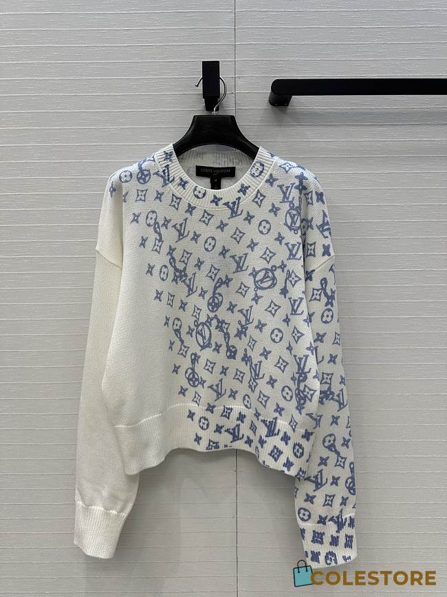 Colestore  Louis Vuitton Layered Monogram Print Pullover Blue - 1