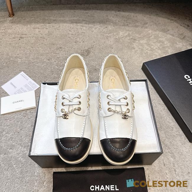 Colestore Chanel Moccasins Suede Calfskin White & Black - 1
