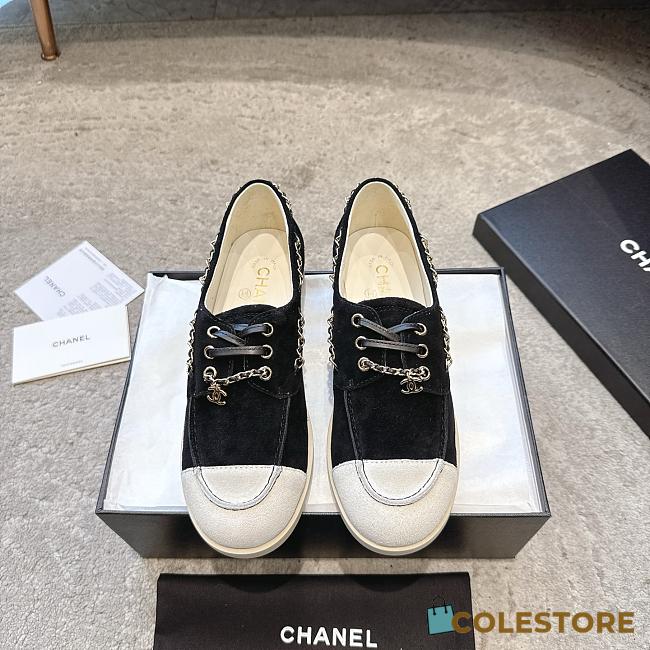 Colestore Chanel Moccasins Suede Calfskin Black & Light Grey - 1