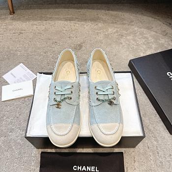 Colestore Chanel Moccasins Suede Calfskin Light Blue & White