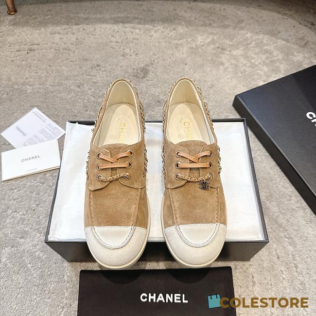 Colestore Chanel Moccasins Suede Calfskin Brown & White - 1