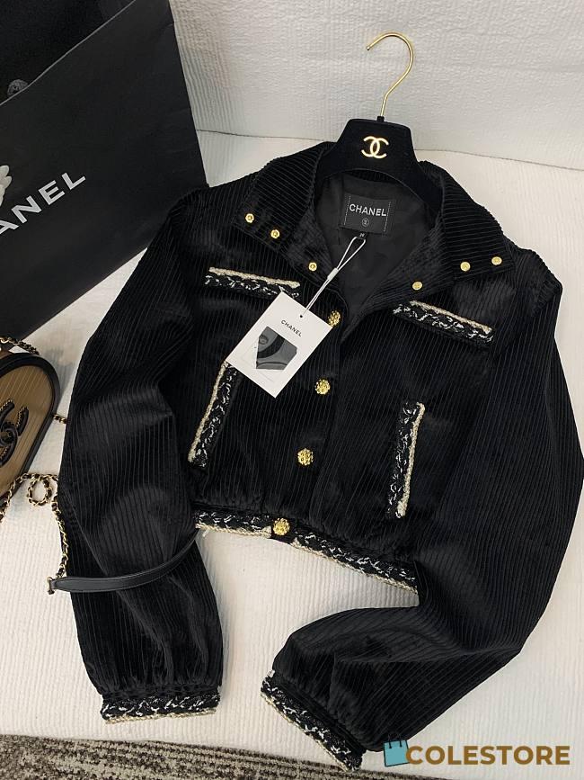 Colestore Chanel Jacket Corduroy  Black, Gold & White - 1
