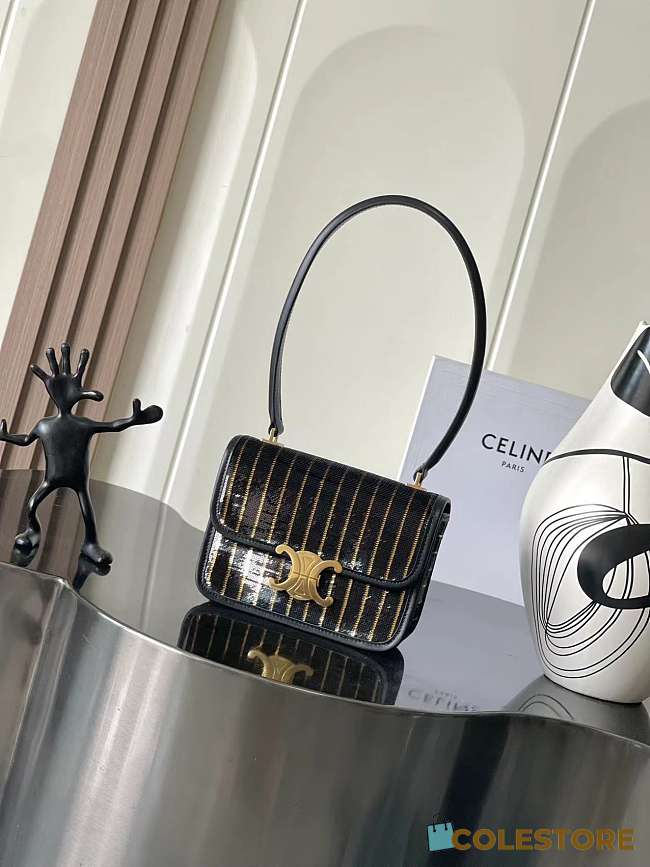 Colestore Celine TEEN GARANCE bag IN STRIPED SEQUINS in Black/Gold 18.5 x 13.5 x 7cm - 1