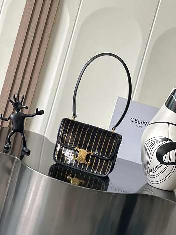 Colestore Celine TEEN GARANCE bag IN STRIPED SEQUINS in Black/Gold 18.5 x 13.5 x 7cm