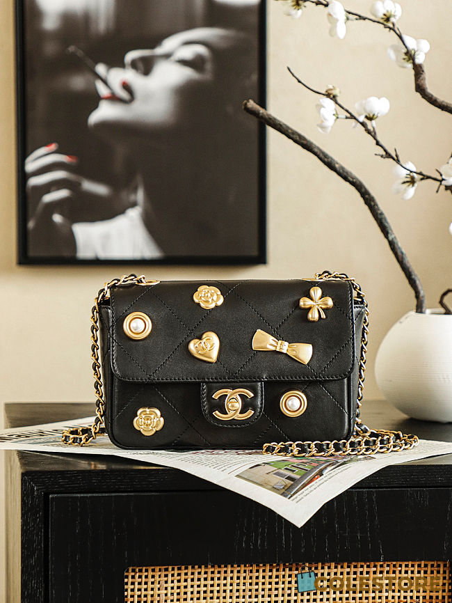 Colestore Chanel 25 Handbag in Black Grained Calfskin and Gold-tone Metal 19x13x6.5cm - 1