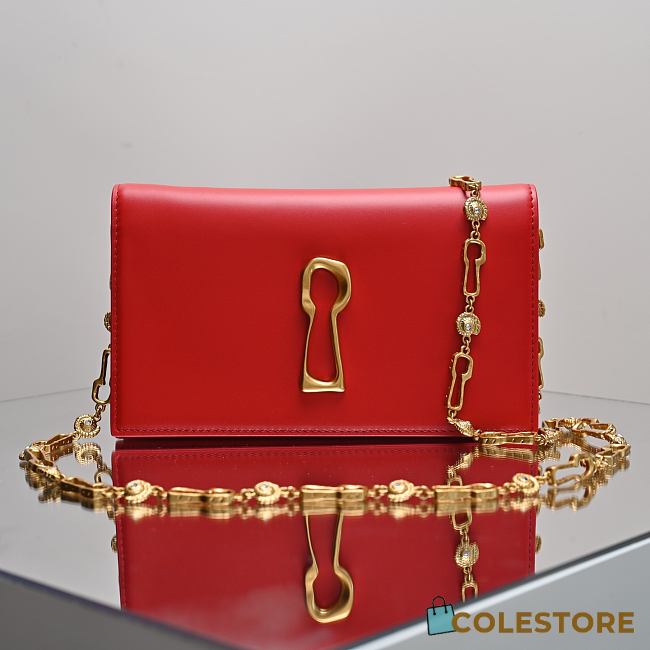 Colestore Schiaparelli Keyhole Chain Pouch Calfskin Red 19.5x3x11.5cm - 1