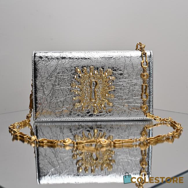Colestore Schiaparelli Keyhole Bijou Chain Clutch Calfskin Silver 19.5x3x11.5cm - 1