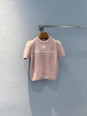Colestore Dior Short-Sleeved Sweater Pink Virgin Wool-Cashmere Knit