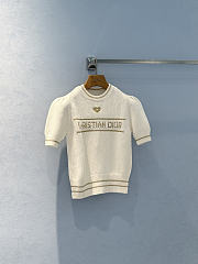 Colestore Dior Short-Sleeved Sweater Ecru and Gold-Tone Virgin Wool-Cashmere-Blend Knit - 1