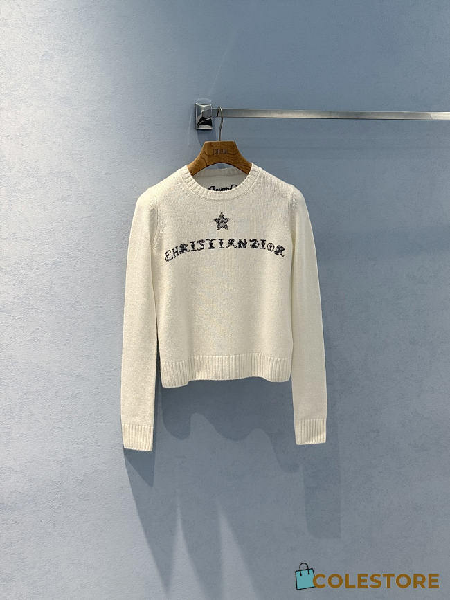 Colestore Dior Sweater White Cashmere Knit with Black Dior Alphabet Motif - 1