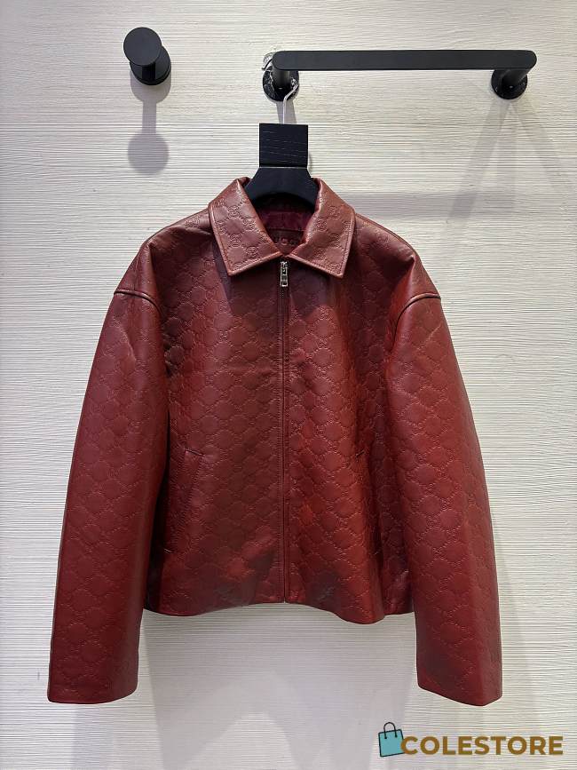 Colestore Gucci Oversize Embossed GG Leather Jacket Rosso Ancora Red  - 1