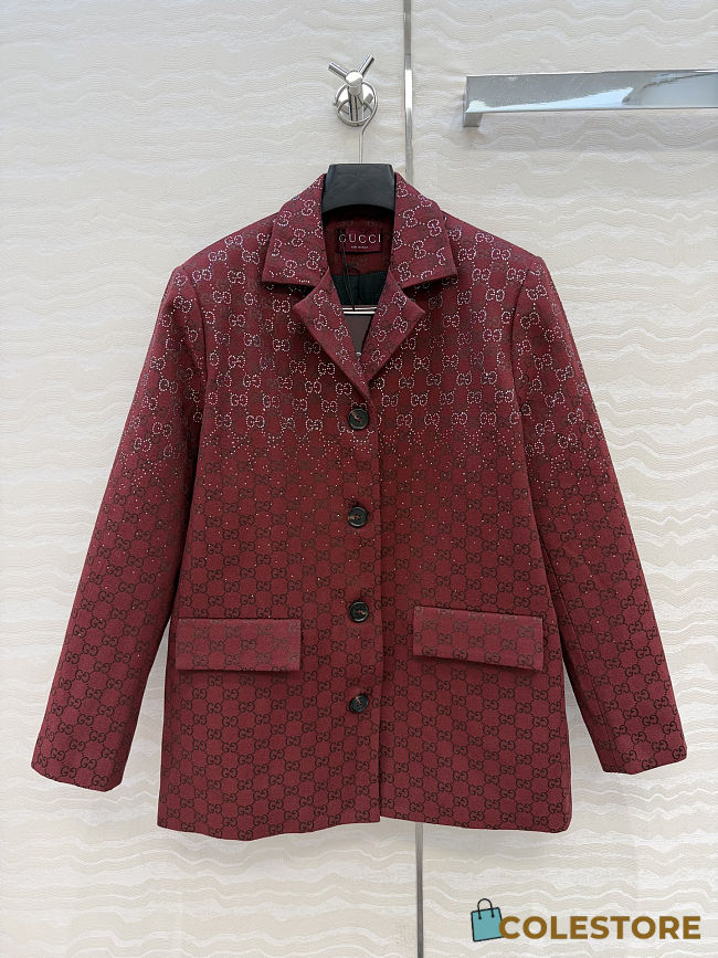 Colestore Gucci Padded Rosso Ancora red GG Canvas Jacket with Crystals  - 1