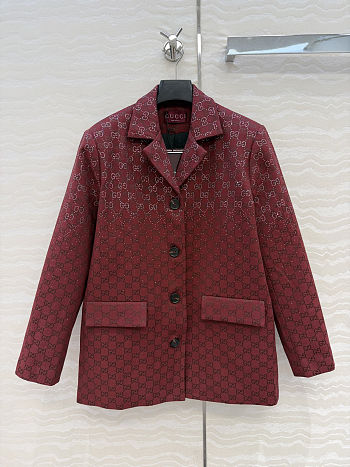 Colestore Gucci Padded Rosso Ancora red GG Canvas Jacket with Crystals 