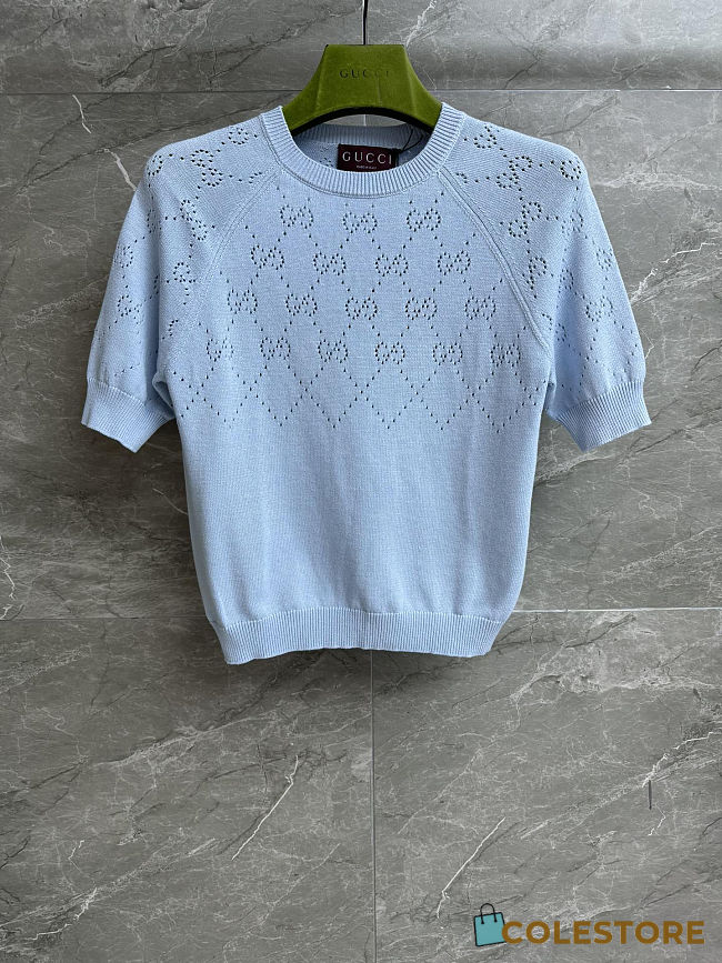 Colestore Gucci GG Cotton Crewneck Top Pale Blue - 1