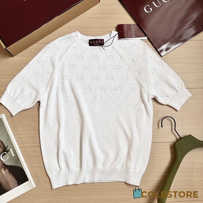 Colestore Gucci GG Cotton Crewneck Top White - 1