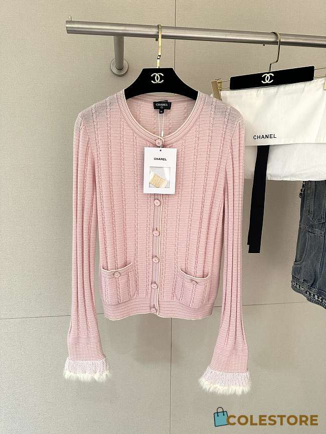 Colestore Chanel Pink Cardigan with White Trim - 1