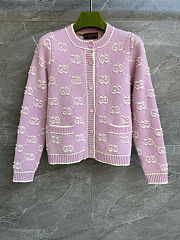 Colestore Gucci GG Wool Bouclé Jacquard Cardigan Light Pink and White - 1