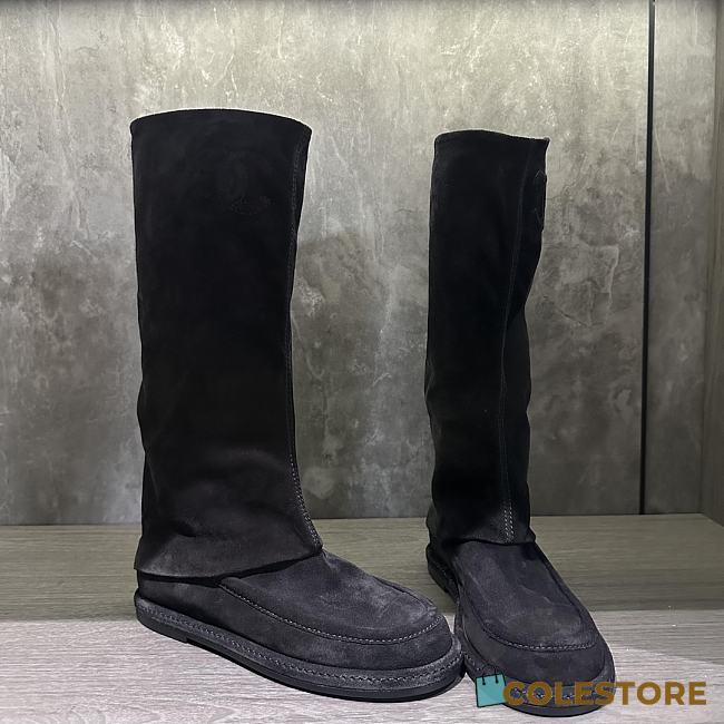 Colestore Chanel Knee-High Boots Black Suede  - 1