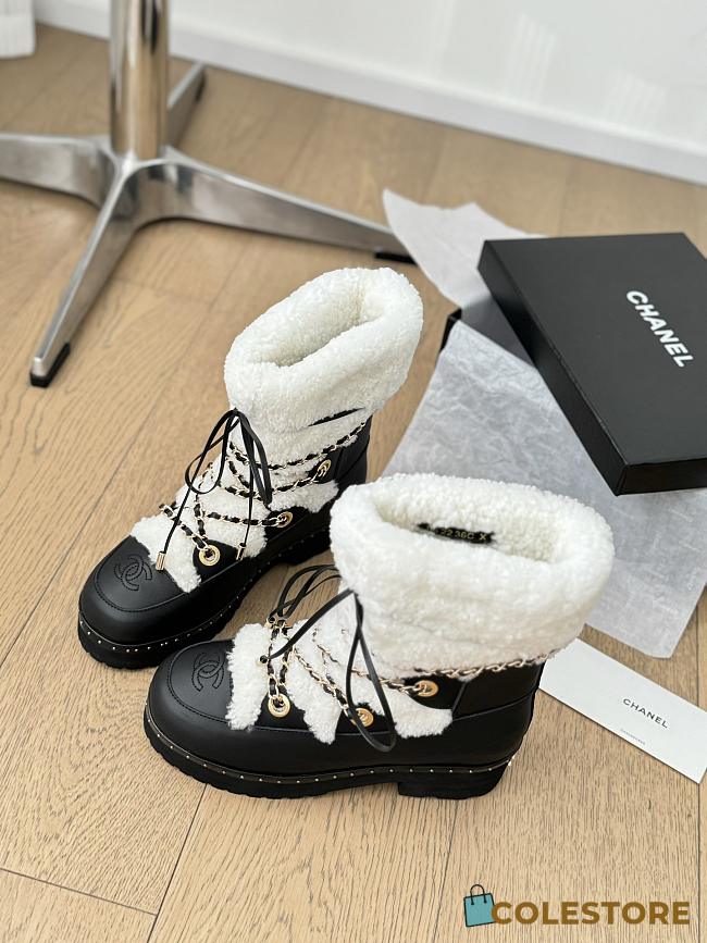 Colestore Chanel Cuffed Lamb Wool Snow Boots White - 1