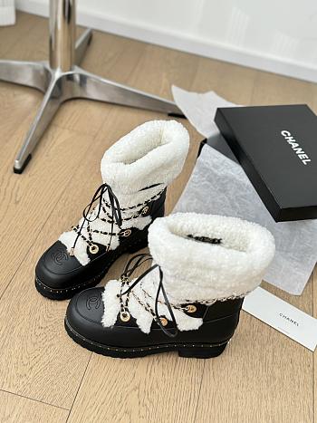 Colestore Chanel Cuffed Lamb Wool Snow Boots White