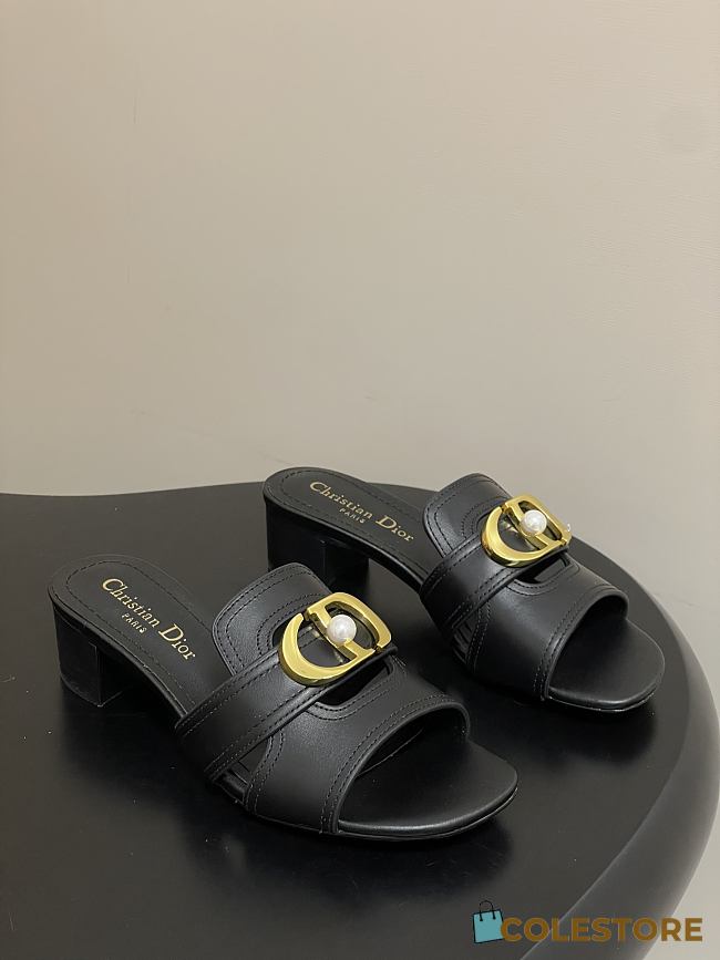 Colestore Dior 30 Montaigne Heeled Slide Black Calfskin - 1
