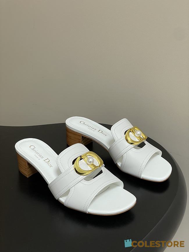 Colestore Dior 30 Montaigne Heeled Slide White Calfskin - 1