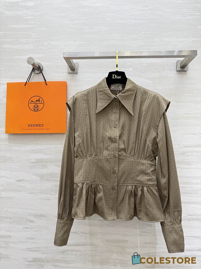 Colestore Hermes Monogram Jacquard Peplum Shirt - 1